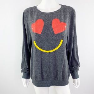 Wildfox Size L Gray SMILEY FACE Baggy Beach Jumper Sweatshirt